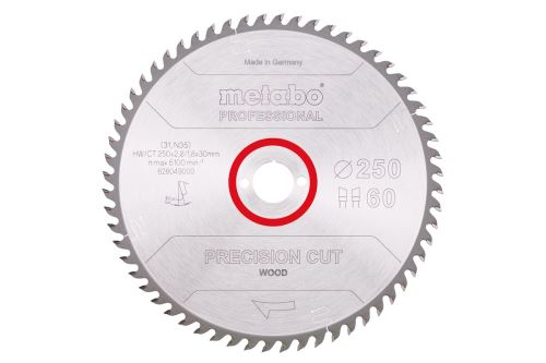 METABO Zaagblad "precisiegezaagd hout - professioneel", 250 x 30 mm, 60 tanden, 15° 628049000