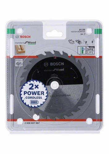 BOSCH Zaagblad voor accuzagen; Standaard voor hout 136x15.875x1.5/1.0x24T 2608837667