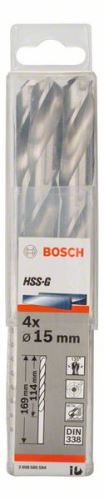 BOSCH Boren voor metaal HSS-G, DIN 338 15 x 114 x 169 mm (4 stuks) 2608585594