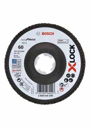 BOSCH X-LOCK Lamellenslijpschijven van het Best for Metal systeem Ø 115 mm, G 60, X571, gebogen uitvoering, glasvezel 2608619198