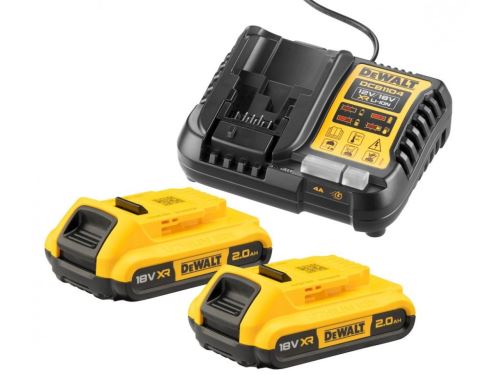 DEWALT XR-LADER + 2 X 18V 2,0AH CAPACITEIT BATTERIJEN DCB1104D2