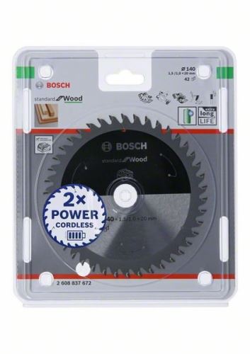 BOSCH Zaagblad voor accuzagen; Standaard voor hout 140x20x1,5/1,0x42T 2608837672