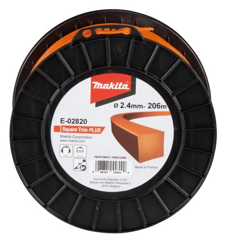 MAKITA snaar nylon Plus 2,4 mm, 206m, oranje, vierkant E-02820