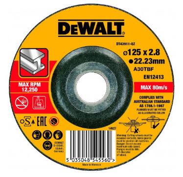 DeWALT convexe metalen doorslijpschijf 125 x 22,2 x 3,0 mm DT43911