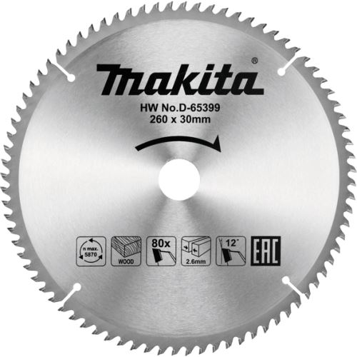 MAKITA Zaagblad voor hout 260x30mm 80Z D-65399