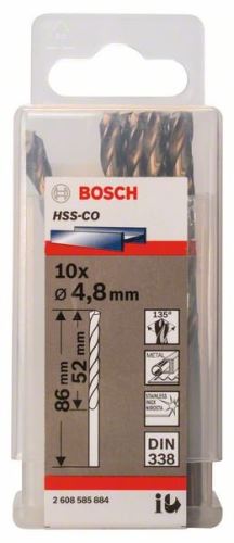 BOSCH Metaalboren HSS-Co, DIN 338 4,8 x 52 x 86 mm (10 stuks) 2608585884