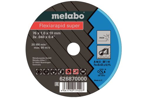 METABO Doorslijpschijf FLEXIARAPID (5 stuks) 76x1,0x10 mm Inox 626870000