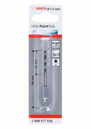 BOSCH Metaalboor HSS PointTeQ HEX met 6-kant schacht; 2,5 mm (5 stuks) 2608577518