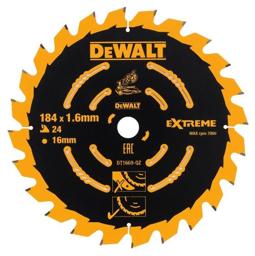 DeWALT EXTREME zaagblad voor accu-cirkelzagen, 184 x 16 mm, 24 tanden DT1669