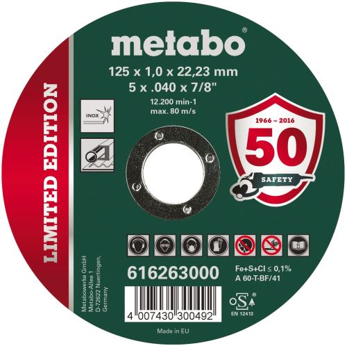 METABO Doorslijpschijf RVS 125x1,0x22,23 616263000