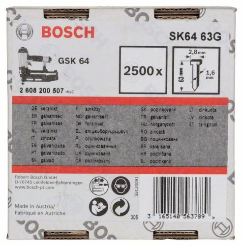 BOSCH Verzonken nagel SK64 63G 1,6 mm, 63 mm, verzinkt (2500 stuks) 2608200507