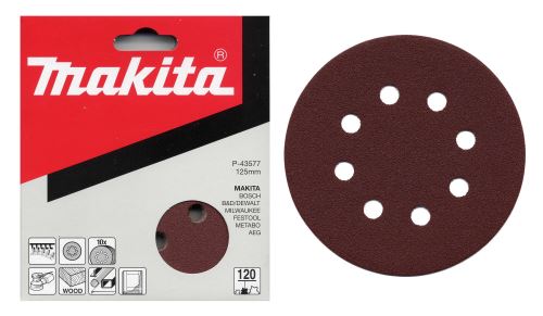 MAKITA schuurpapier Klittenband 125 mm 8 gaten K40, 10 stuks P-43533