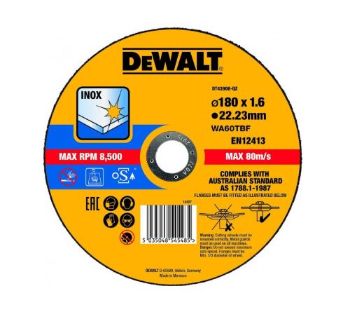 DeWALT Snijschijf voor RVS (Type 1) 180 x 22,2 x 1,6 mm DT43908