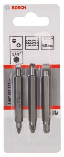 BOSCH 3-delige set dubbelzijdige messen S 1,2x6,5, S 0,6x4,5, S 0,8x5,5; PZ1, PZ2, PZ3; 60 mm 2607001747