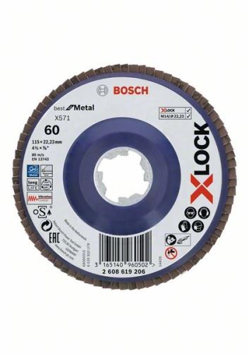 BOSCH X-LOCK Lamellenslijpschijven van het Best for Metal systeem Ø 115 mm, G 60, X571, rechte uitvoering, kunststof 2608619206