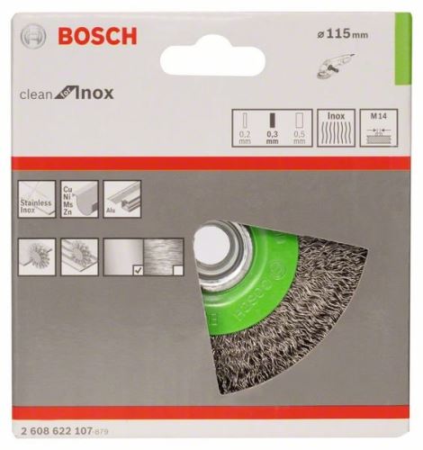 BOSCH Schijfstaalborstel, gegolfde draad, 115, roestvrij staal 115 mm, 0,3 mm, M14 2608622107