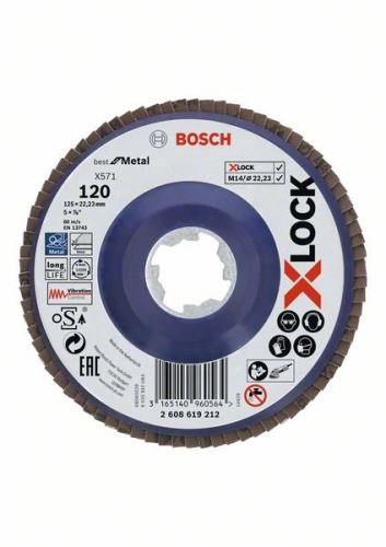 BOSCH X-LOCK Lamellenslijpschijven van het Best for Metal systeem Ø 125 mm, G 120, X571, rechte uitvoering, kunststof 2608619212