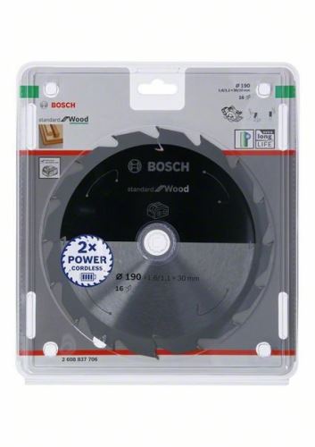 BOSCH Zaagblad voor accuzagen; Standaard voor hout 190x30/20x1,6/1,1x16T 2608837706