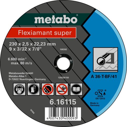 METABO Doorslijpschijf - staal, plaatstaal-FLEXI 230x2,5x22,2 616115000