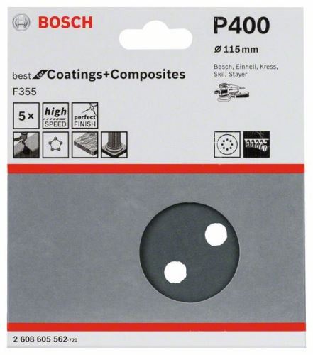 BOSCH Schuurpapier F355, VE 5 stuks 115 mm, 400 2608605562