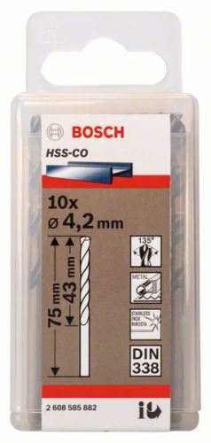 BOSCH Metaalboren HSS-Co, DIN 338 4,2 x 43 x 75 mm (10 stuks) 2608585882