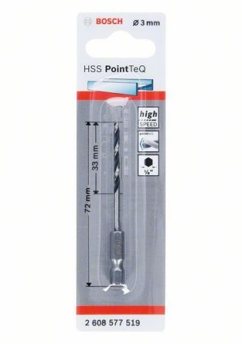 BOSCH Metaalboor HSS PointTeQ HEX met 6-kant schacht; 3 mm (5 stuks) 2608577519