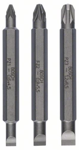 BOSCH 3-delige set dubbelzijdige messen PH1, PZ1, S 0,6x4,5; PH2, PZ2, S 1,0x5,5; 60 mm 2607001745