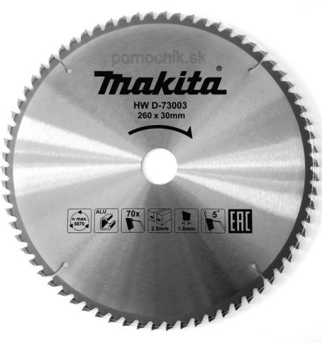 MAKITA zaagblad aluminium TCT 260x2,8x30 mm 70 tanden D-73003