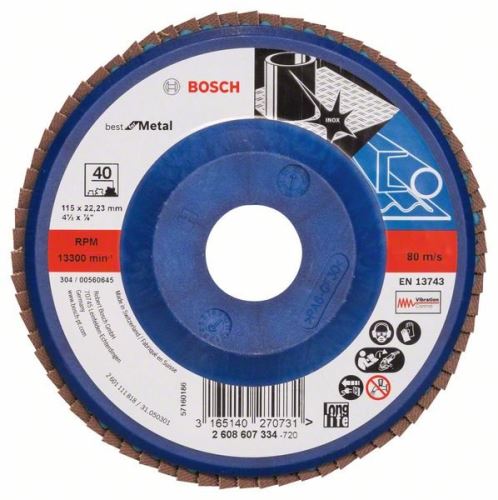 BOSCH Lamellenslijpschijf X571, Best for Metal D = 115 mm; G = 40, gelijk aan 2608607334