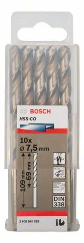 BOSCH Boren voor metaal HSS-Co, DIN 338 7,5 x 69 x 109 mm (10 stuks) 2608585893