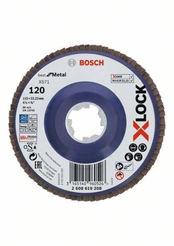 BOSCH X-LOCK Lamellenslijpschijven van het Best for Metal systeem Ø 115 mm, G 120, X571, rechte uitvoering, kunststof 2608619208