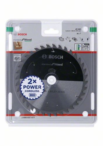 BOSCH Zaagblad voor accuzagen; Standaard voor hout 160x20/15.875x1.5/1.0x36T 2608837677