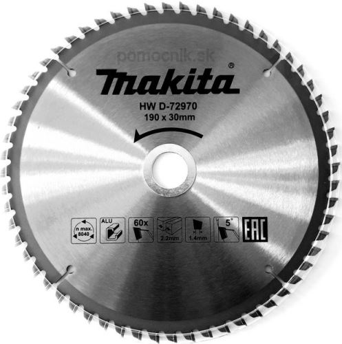 MAKITA zaagblad aluminium TCT 190x2,2x30 mm 60 tanden D-72970