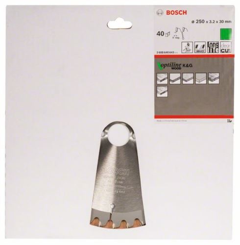 BOSCH Zaagblad Optiline Hout 250 x 30 x 3,2 mm, 40 2608640643