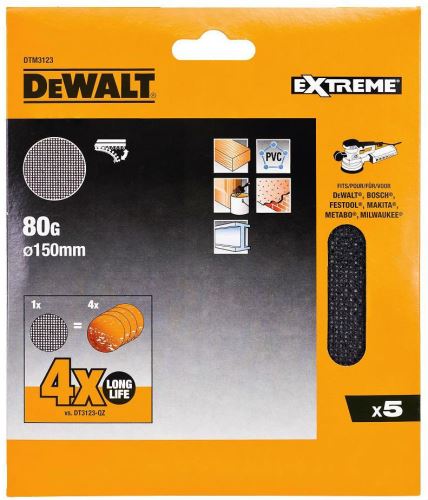 DeWALT Schuurrooster EXTREME P80 voor excentrische schuurmachines, 150 mm, (10 stuks) DTM3133