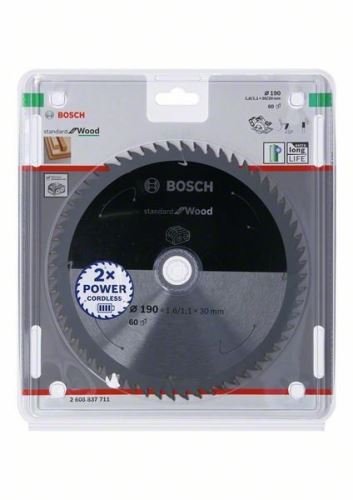 BOSCH Zaagblad voor accuzagen; Standaard voor hout 190x30/20x1,6/1,1x60T 2608837711