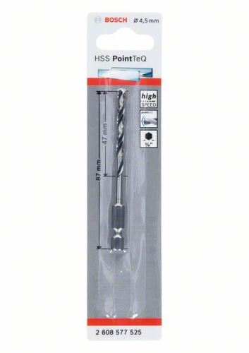 BOSCH Metaalboor HSS PointTeQ HEX met 6-kant schacht; 4,5 mm (5 stuks) 2608577525