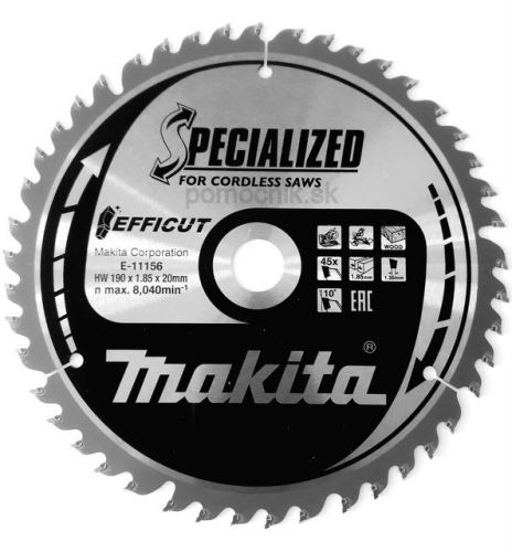 MAKITA houtzaagblad Efficut 190x1,85x20 mm 45 tanden E-11156