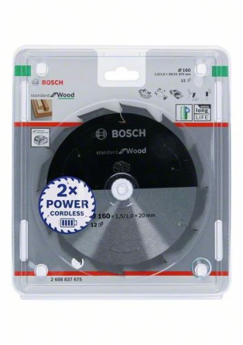 BOSCH Zaagblad voor accuzagen; Standaard voor hout 160x20/15.875x1.5/1.0x12T 2608837675