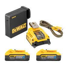 DeWalt 18V 2x5,0Ah Li-Ion PowerStack met USB-adapter en oplader DCB094 in doos DCB094H2