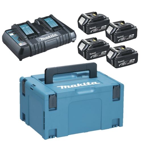 MAKITA Li-ion LXT 18V set 4 stuks BL1850B+1 stuks Dubbele lader DC18RD+1 stuks Makpac 197626-8