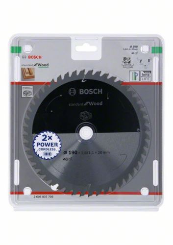 BOSCH Zaagblad voor accuzagen; Standaard voor hout 190x20x1,6/1,1x48T 2608837705