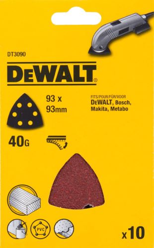 DeWALT Schuurpapier 93 x 93 mm, P40 Klittenband, (10 stuks) DT3090