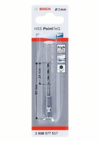 BOSCH Metaalboor HSS PointTeQ HEX met 6-kant schacht; 2 mm (5 stuks) 2608577517