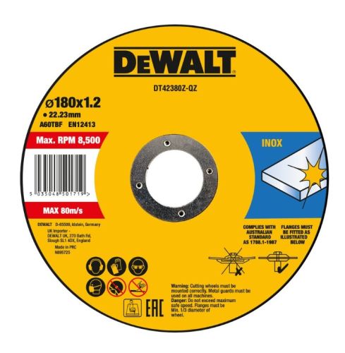 DeWALT Snijschijf voor RVS INOX 180 x 6 x 22,23 mm DT42380Z