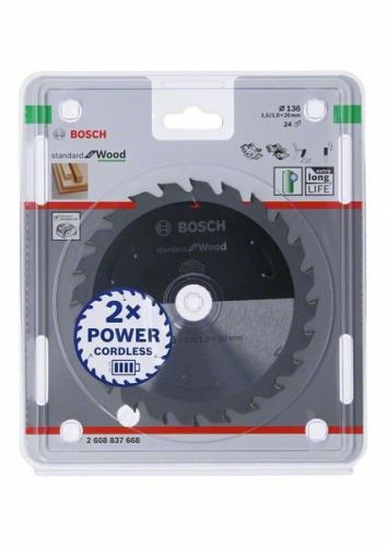 BOSCH Zaagblad voor accuzagen; Standaard voor hout 136x20x1,5/1,0x24T 2608837668