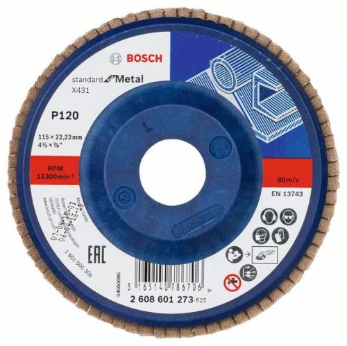 BOSCH Lamellenslijpschijf X431, Standaard voor Metaal 115 mm, 22,23 mm, 120 2608601273