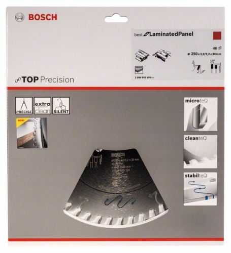 BOSCH Cirkelzaagblad Top Precision Best for Gelamineerd Paneel Abrasive 250 x 30 x 3,2 mm, 48 2608642104