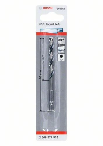 BOSCH Metaalboor HSS PointTeQ HEX met 6-kant schacht; 6,0 mm (5 stuks) 2608577528