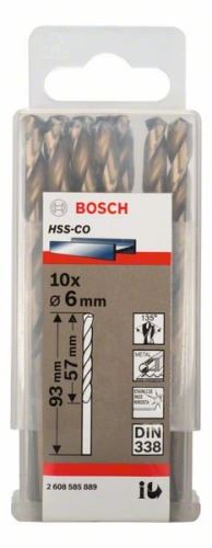 BOSCH Boren voor metaal HSS-Co, DIN 338 6 x 57 x 93 mm (10 stuks) 2608585889